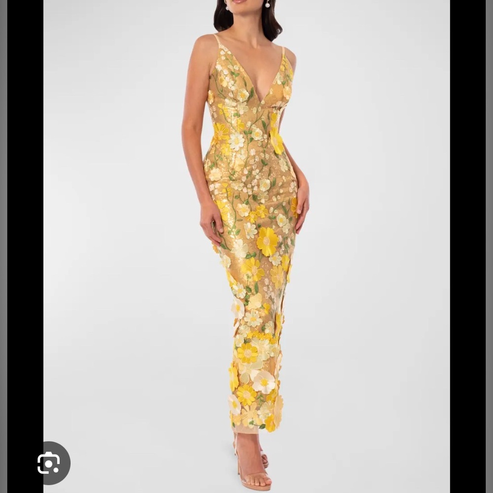 Helsi Norah Yellow V Neck Sequin Gown- worn once, like new!